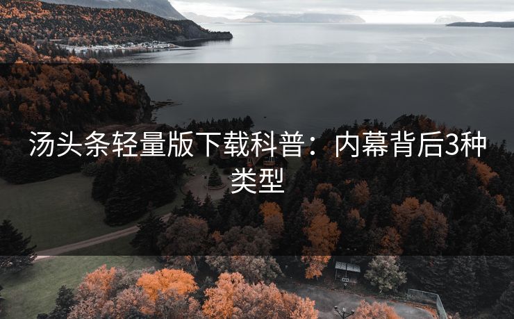 汤头条轻量版下载科普：内幕背后3种类型